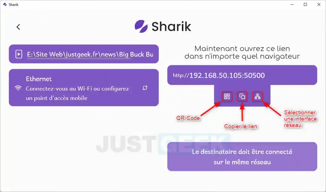 Copiez l'URL de partage depuis Sharik