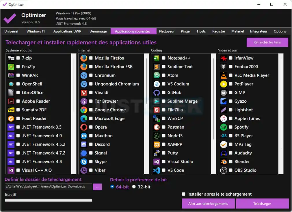 Installer des applications avec Optimizer