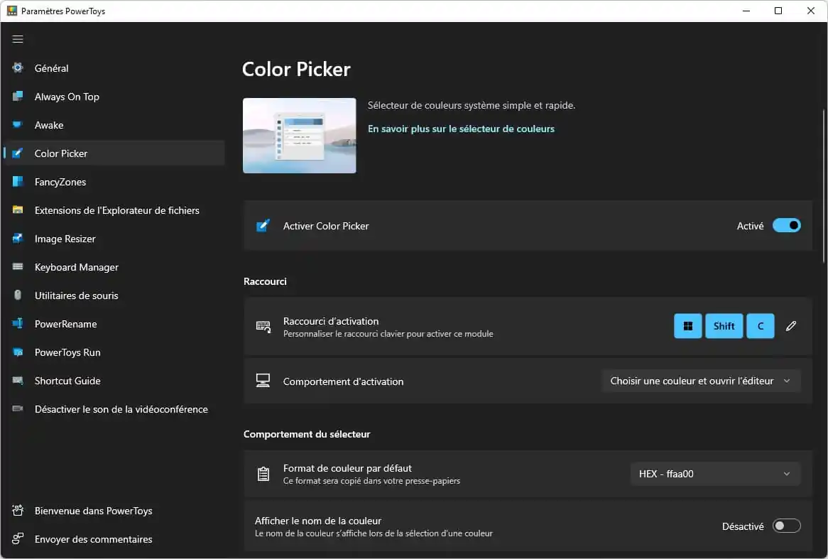 Sélecteur de couleurs : PowerToys Windows 11/10