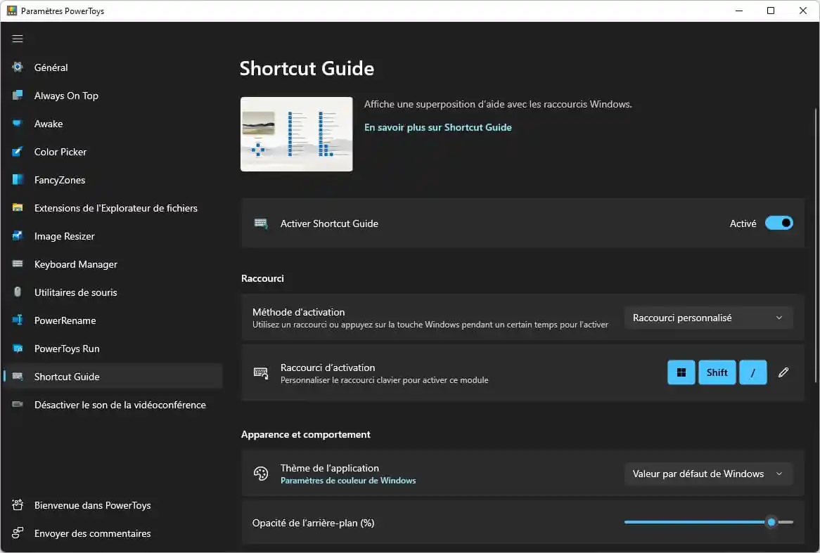 Guide des raccourcis