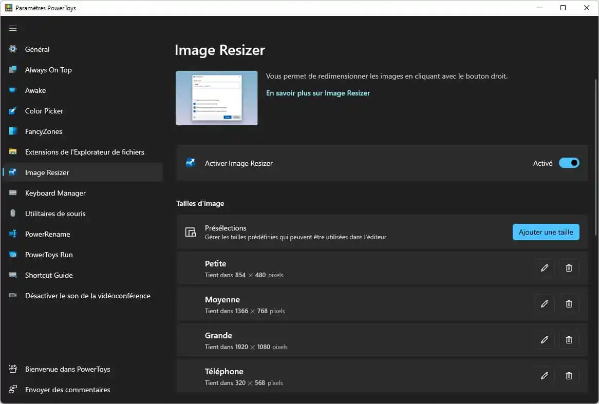 Resizer d'image : PowerToys Windows 11/10