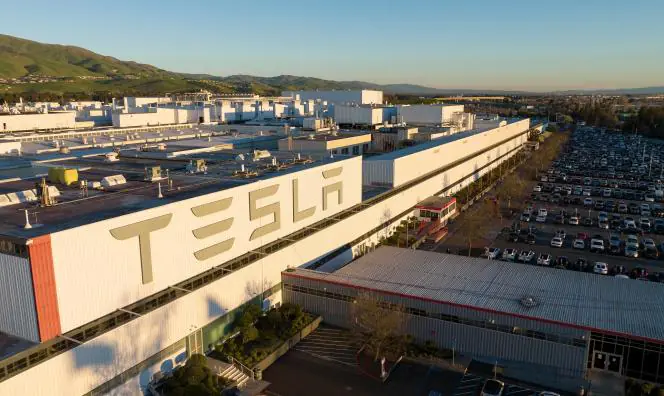L'usine Tesla de Fremont, en Californie, le 10 février 2022.