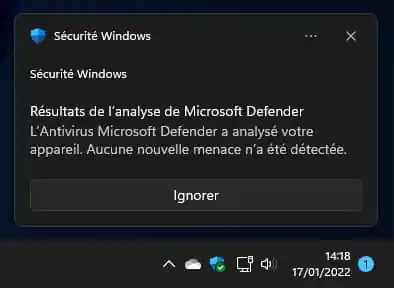 Exemple de notifications sous Windows 11