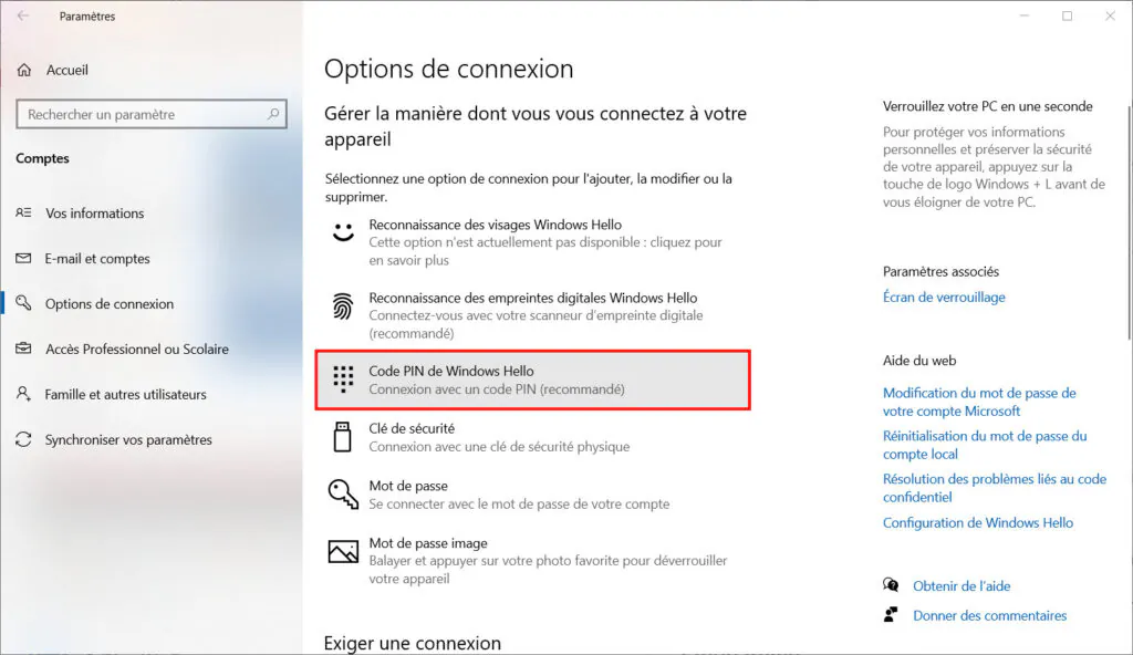 Windows Hello - NIP de confidentialité