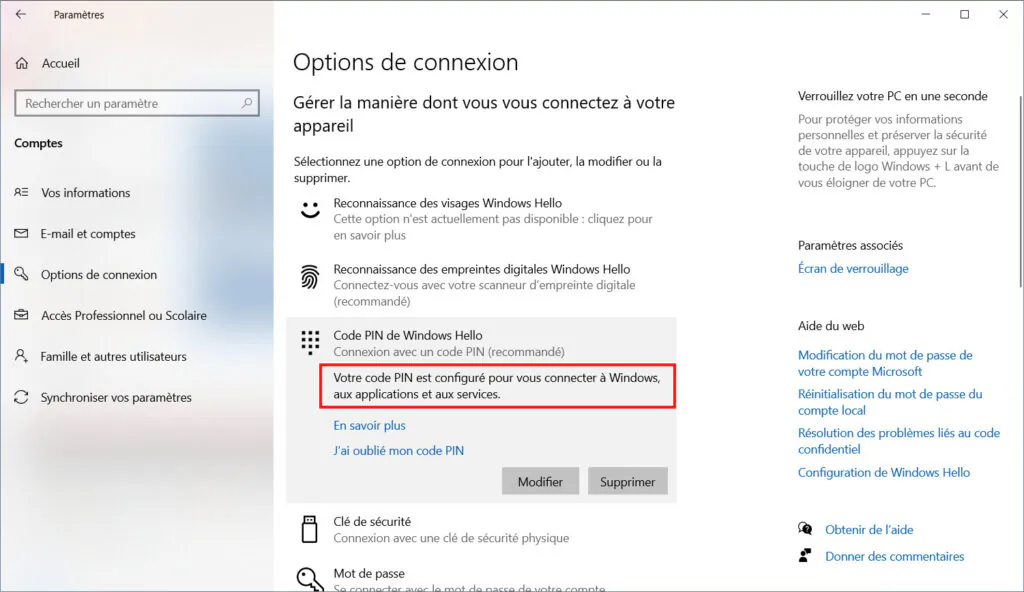 Windows Hello - PIN configuré