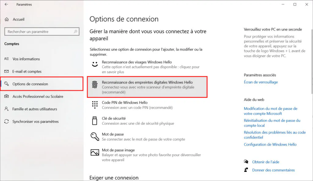Windows Hello - Reconnaissance d'empreintes digitales