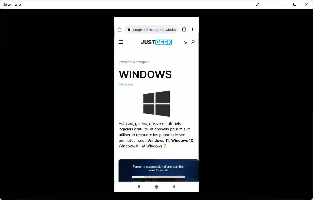 Projeter l'écran d'un smartphone Android sur un PC Windows 11
