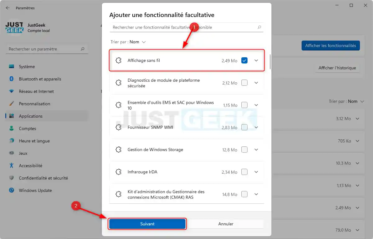 Activer l'affichage sans fil dans Windows 11