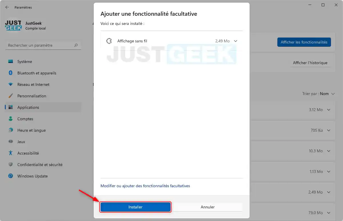Installer l'affichage sans fil dans Windows 11