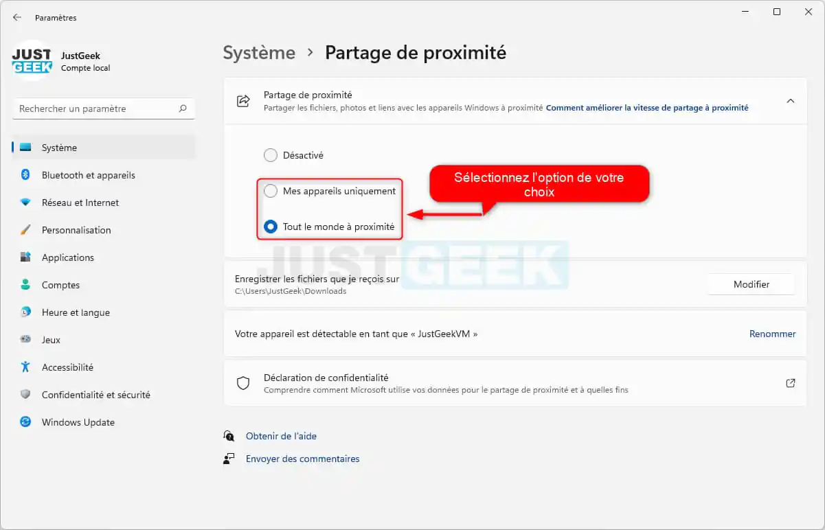 Activer le partage de proximité dans Windows 11