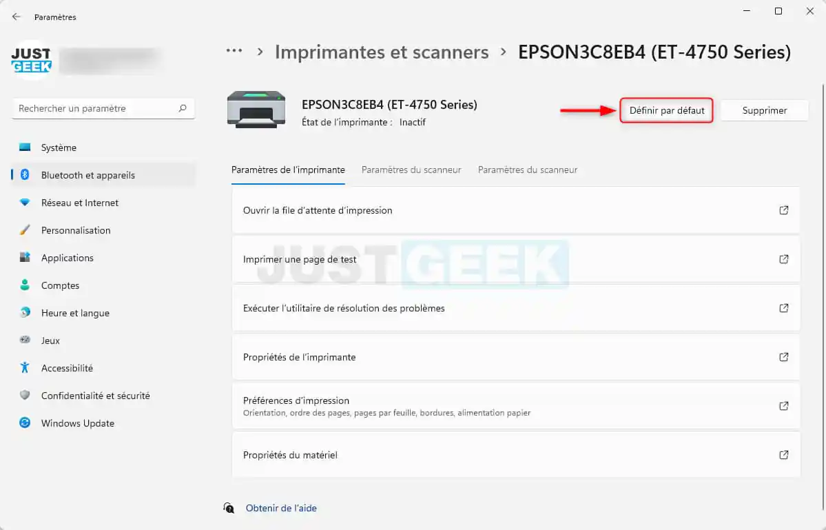 Définir l’imprimante par défaut via les paramètres de Windows 11
