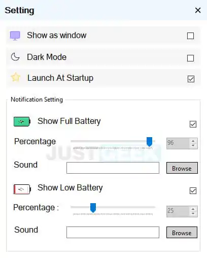 Paramètres de l’utilitaire de notification de batterie