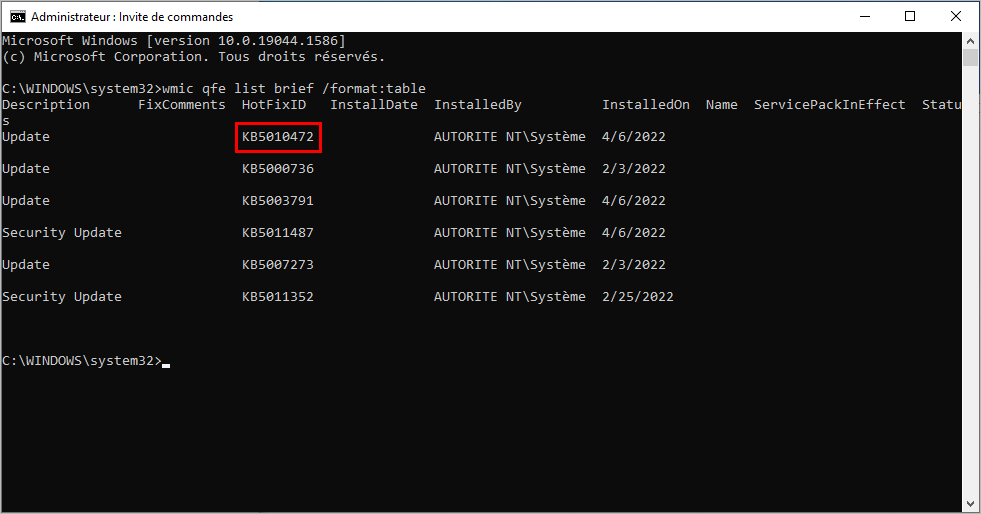 Désinstaller une mise à jour (cumulative) de qualité sur Windows 10