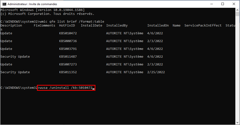 Désinstaller une mise à jour (cumulative) de qualité sur Windows 10