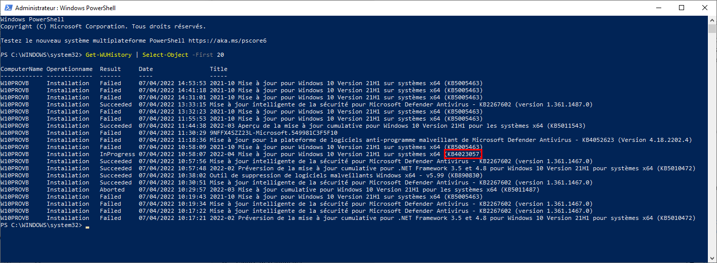 Désinstaller une mise à jour (cumulative) de qualité sur Windows 10