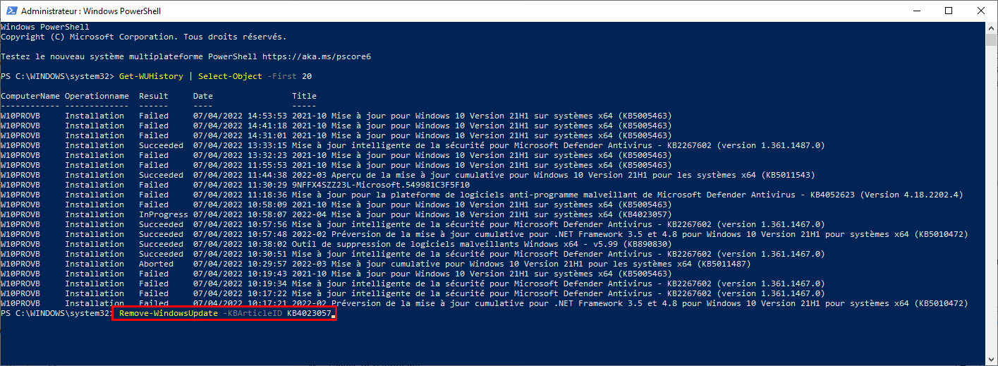 Désinstaller une mise à jour (cumulative) de qualité sur Windows 10