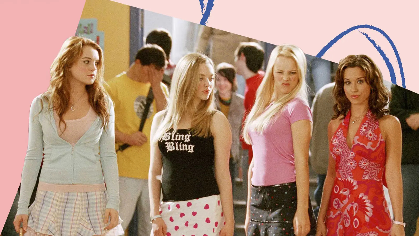 L’image contient peut-être : vêtements, vêtements, humain, personne, Lacey Chabert, jupe, Rachel McAdams, chaussures, chaussures et Lindsay Lohan