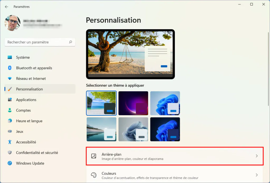 Windows 11 Personnaliser thème - Arrière-plan