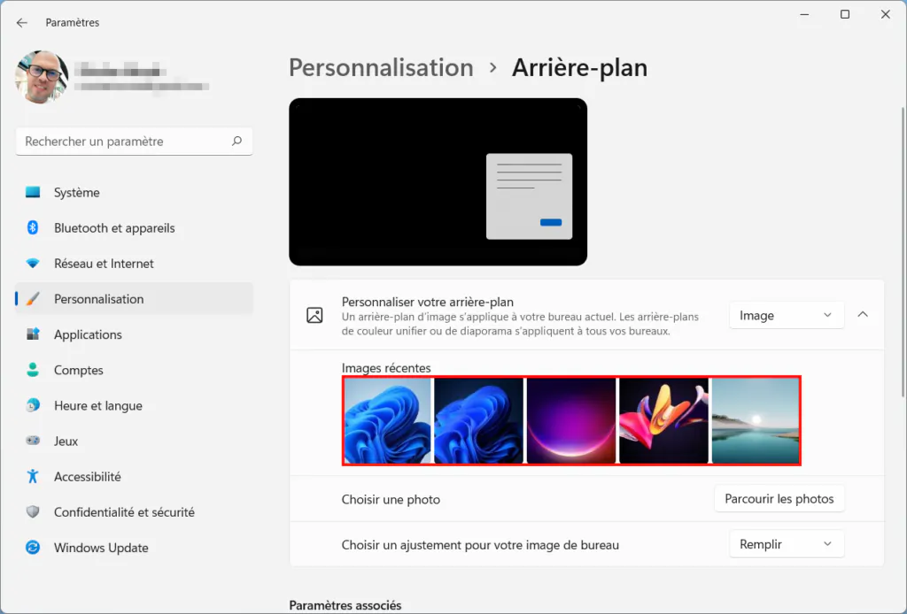Windows 11 Personnaliser thème - Images récentes