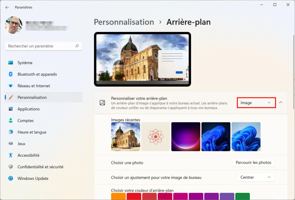 Windows 11 Personnaliser thème - personnaliser arrière-plan