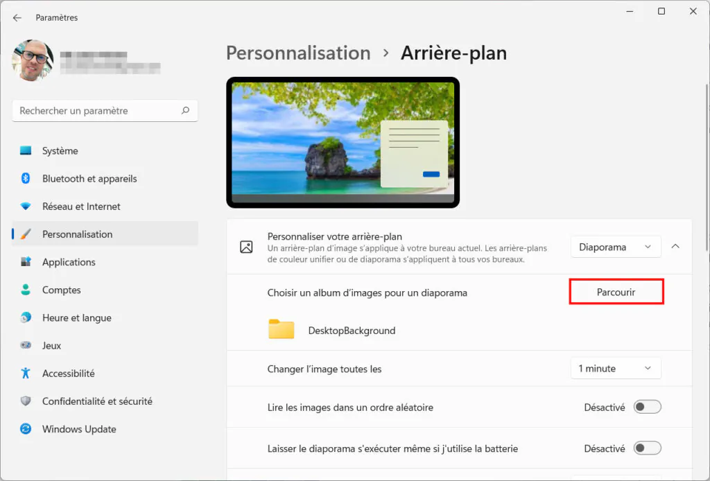 Windows 11 Personnaliser thème - Parcourir