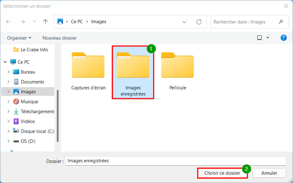 Windows 11 Personnaliser thème - Choisir ce dossier pour diaporama