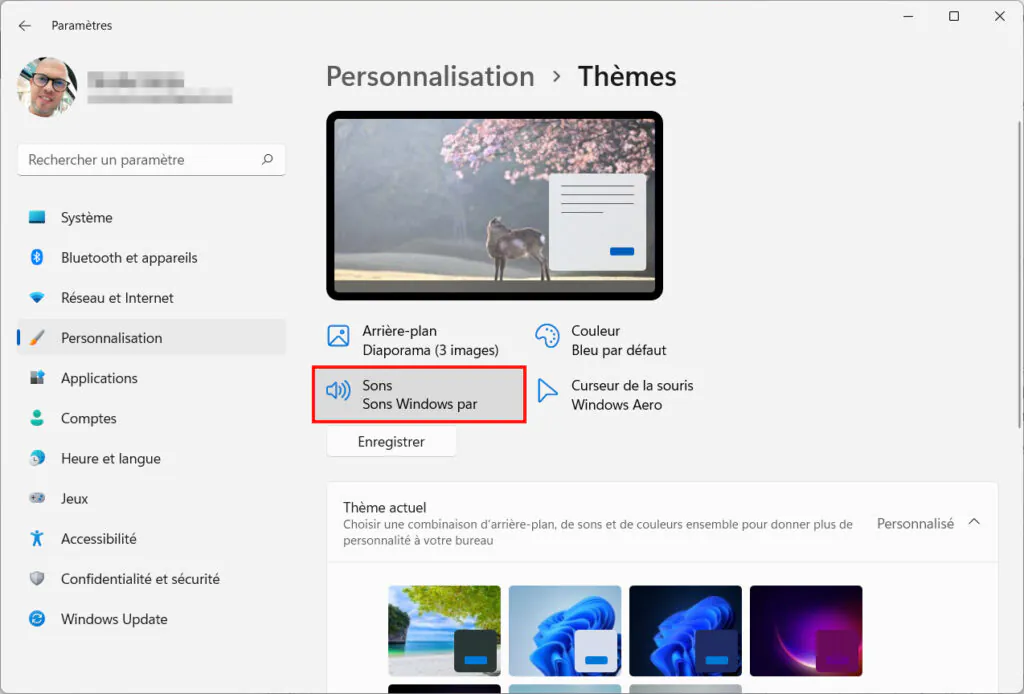Windows 11 Personnaliser thème - Sons