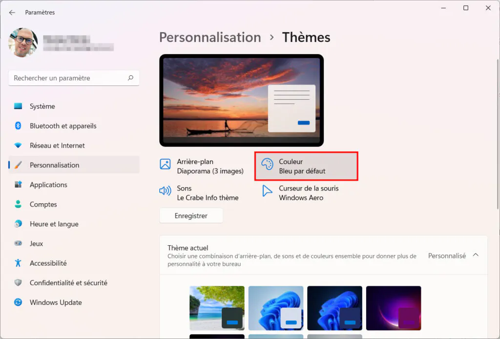Windows 11 Personnaliser thème - Couleur d'accentuation