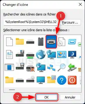 créer un raccourci vers le dossier des imprimantes