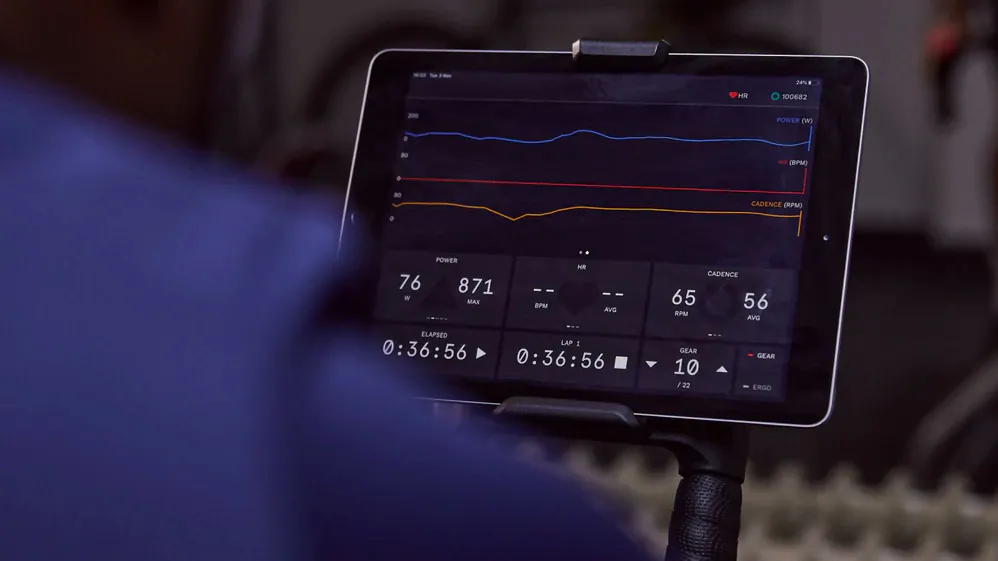 Application Wattbike sur écran de tablette