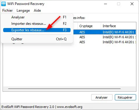 Exporter les mots de passe du réseau WiFi
