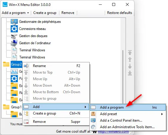 Ajouter un raccourci au menu de liens rapides Win + X sous Windows 11