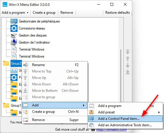 Ajouter un raccourci au menu Lien rapide dans Windows 11