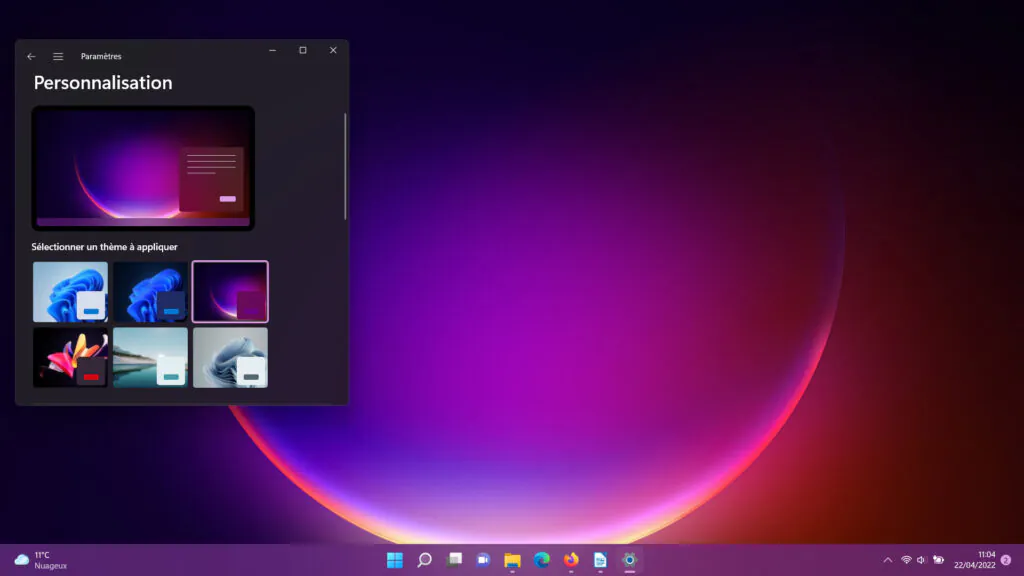 Changer de thème Windows 11 - Eclat
