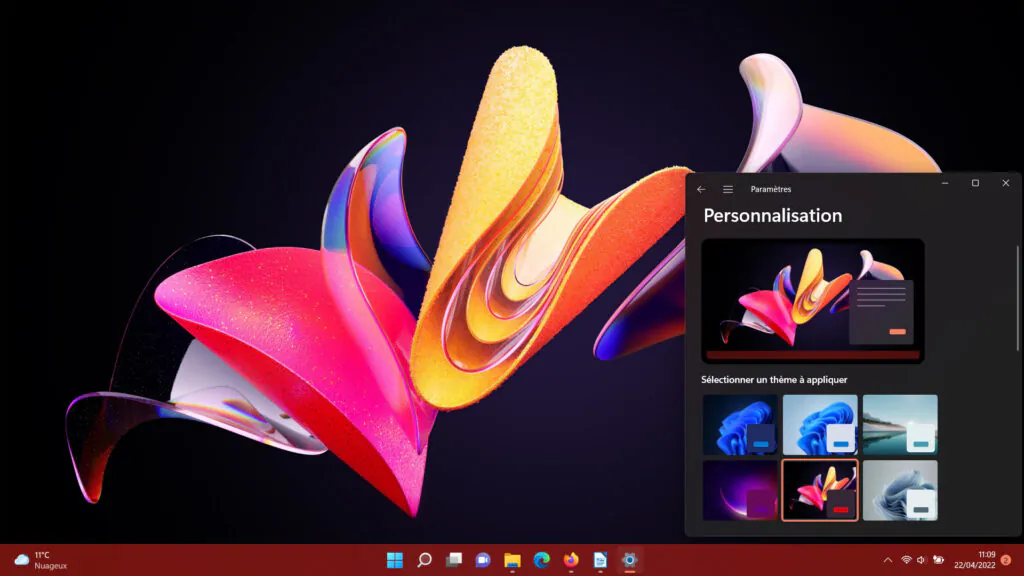 Thème de changement de Windows 11 - Mouvement capturé