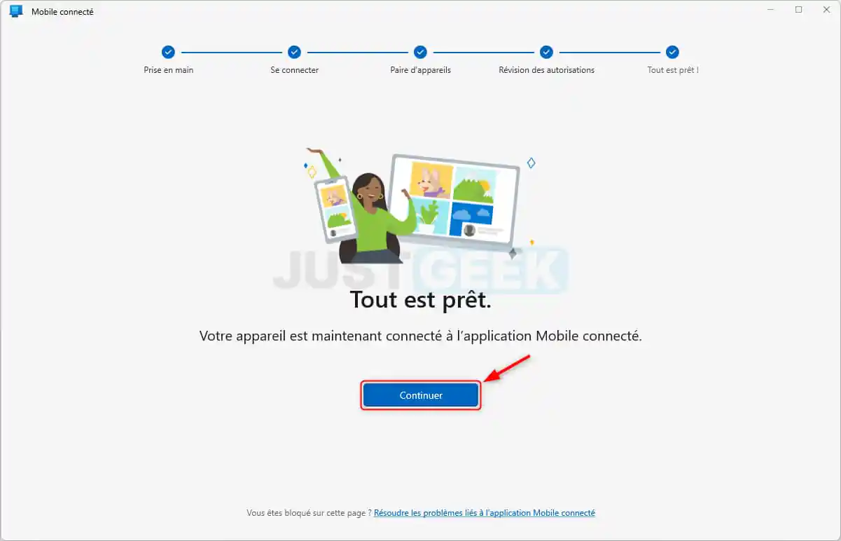 Votre appareil est maintenant connecté à l'application Connected Mobile