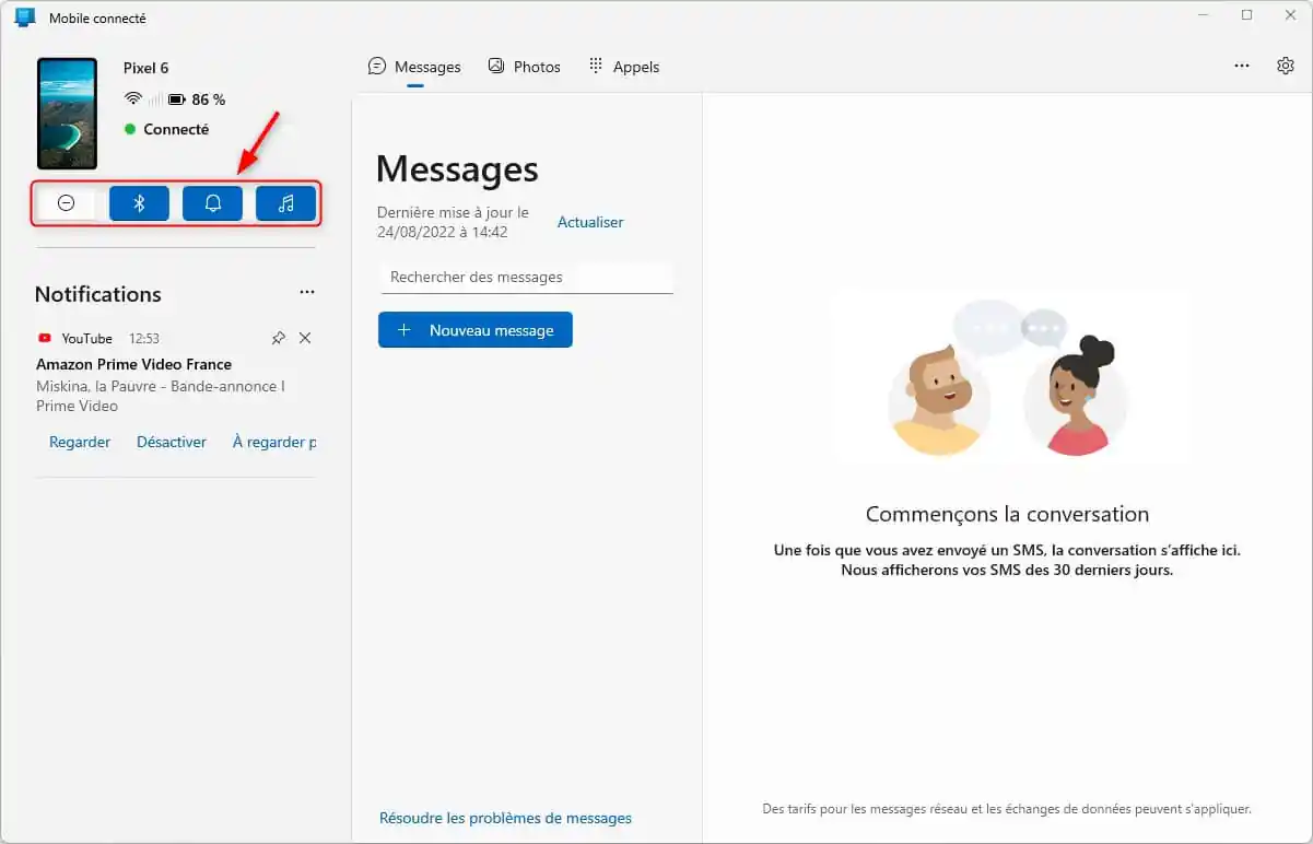 Activer ou désactiver les fonctionnalités de votre téléphone Android depuis votre PC Windows 11