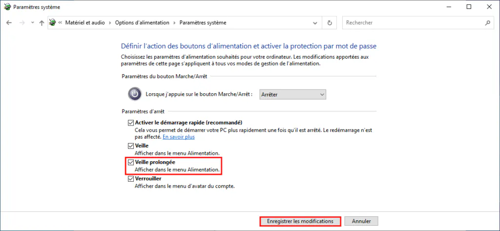 Activer l'hibernation de Windows