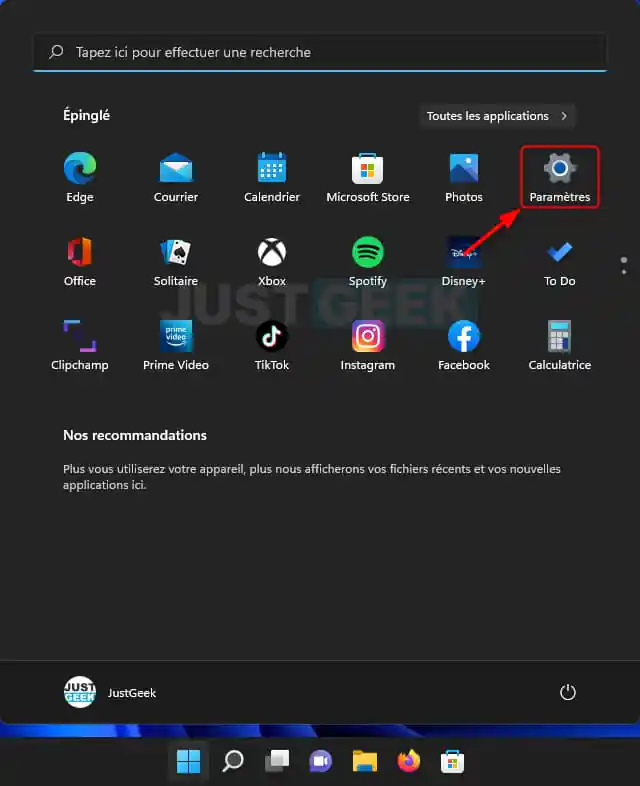 Accédez aux paramètres de Windows 11