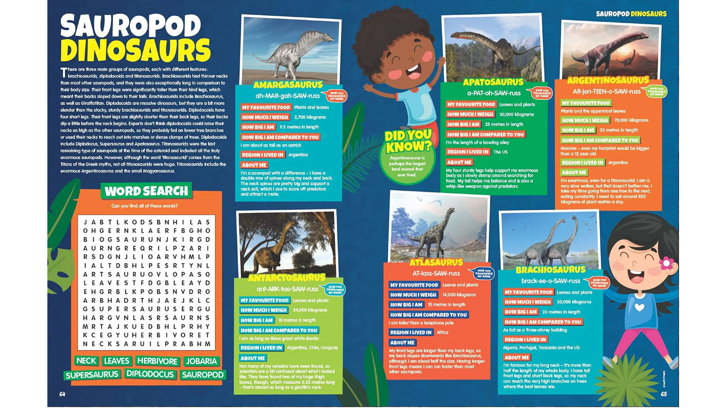 Une diffusion dans l'édition dinosaure de Future Genius. La diffusion comprend plusieurs dinosaures sauropodes et une recherche de mots