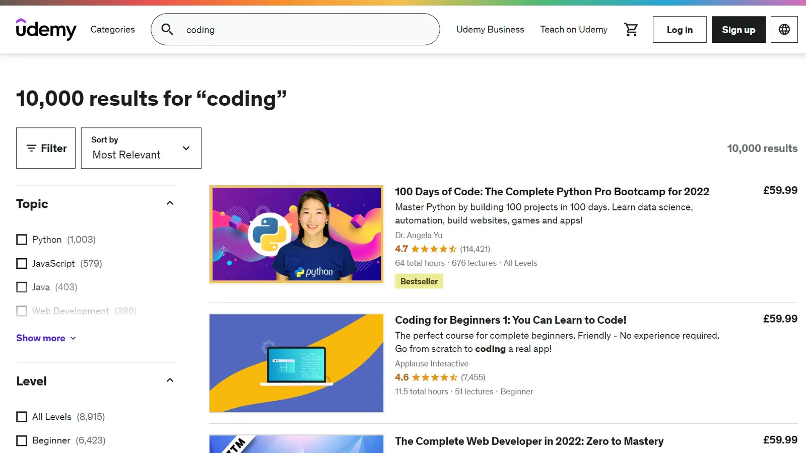 Liste des cours Udemy