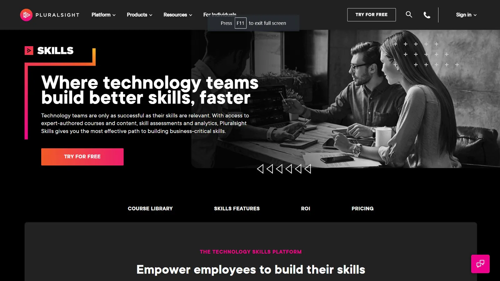 Capture d'écran de la page d'accueil de Pluralsight