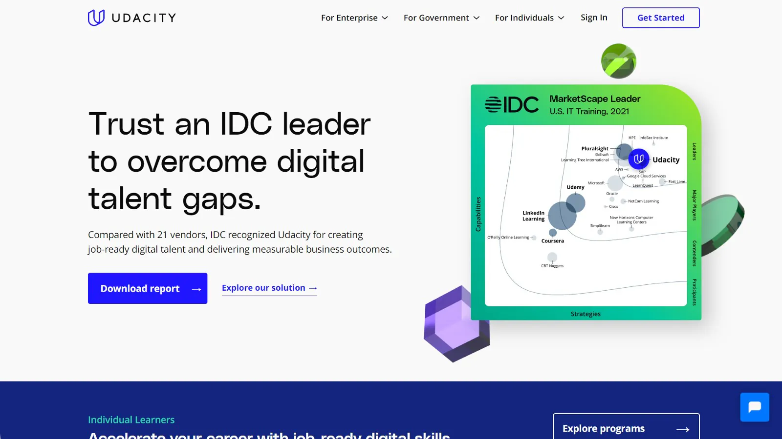 Capture d'écran de la page d'accueil d'Udacity