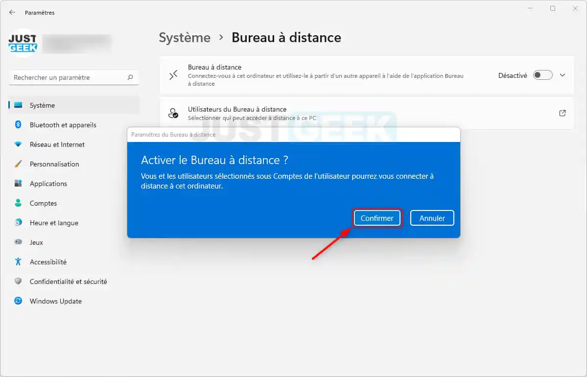 Activer le bureau à distance sur Windows 11