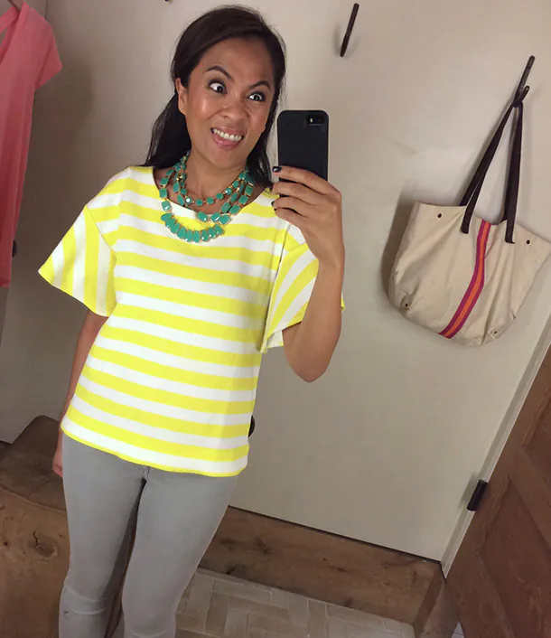 Haut rayé blanc et jaune Anthropologie