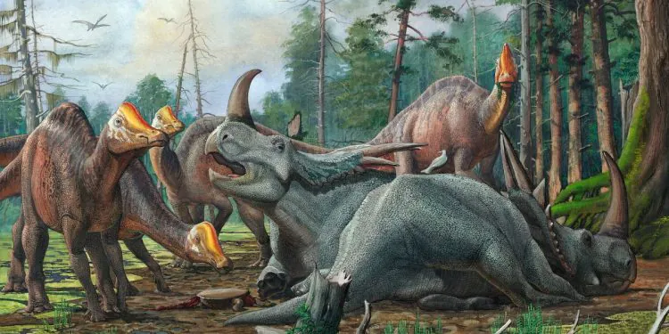 Des dinosaures à bec de canard adolescents se sont abattus sur eux-mêmes, formant des cliques