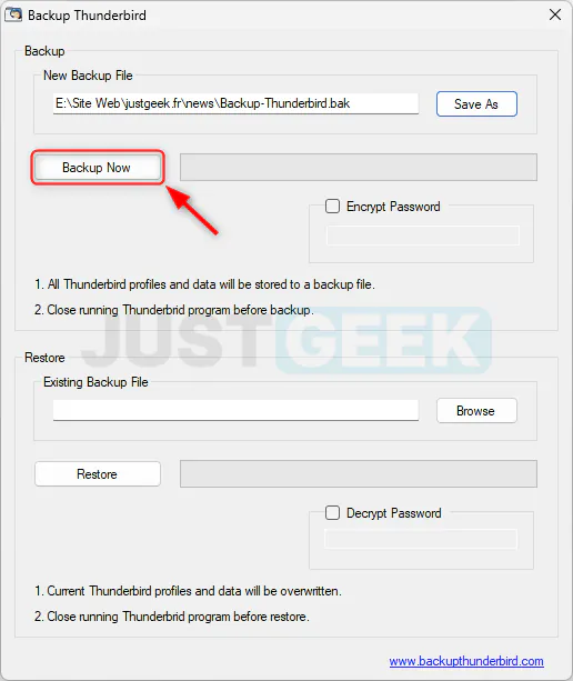 Sauvegarder Thunderbird sous Windows