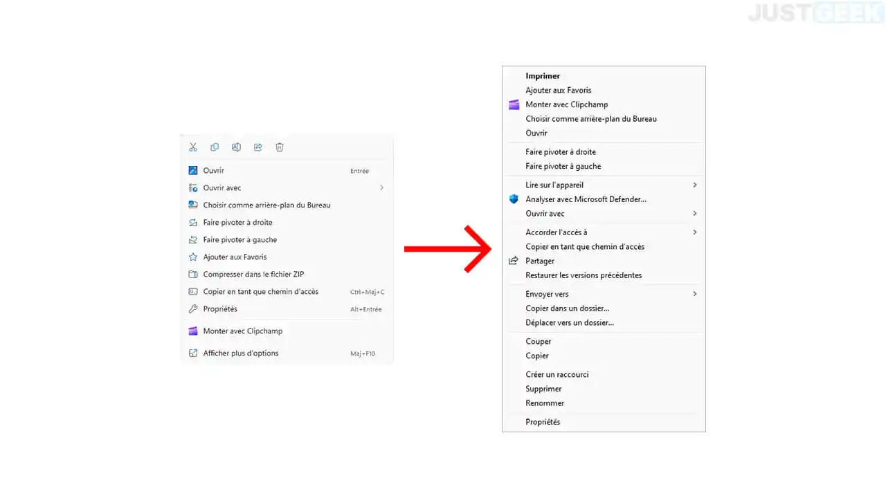 Nouveau menu contextuel de Windows 11 vs ancien menu contextuel classique