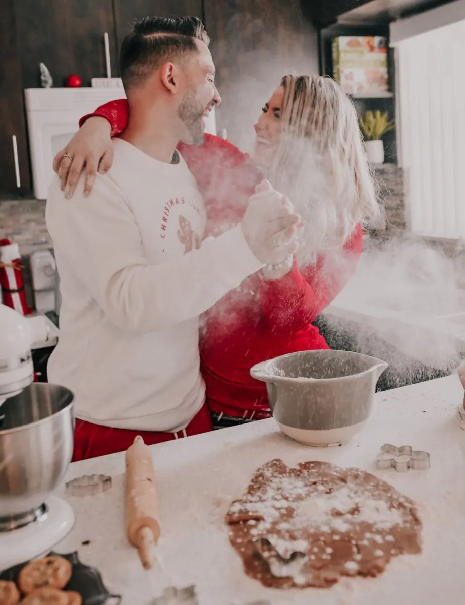 Noël Couple Cuisson, Alimentaire, Blanc, Vaisselle, Table