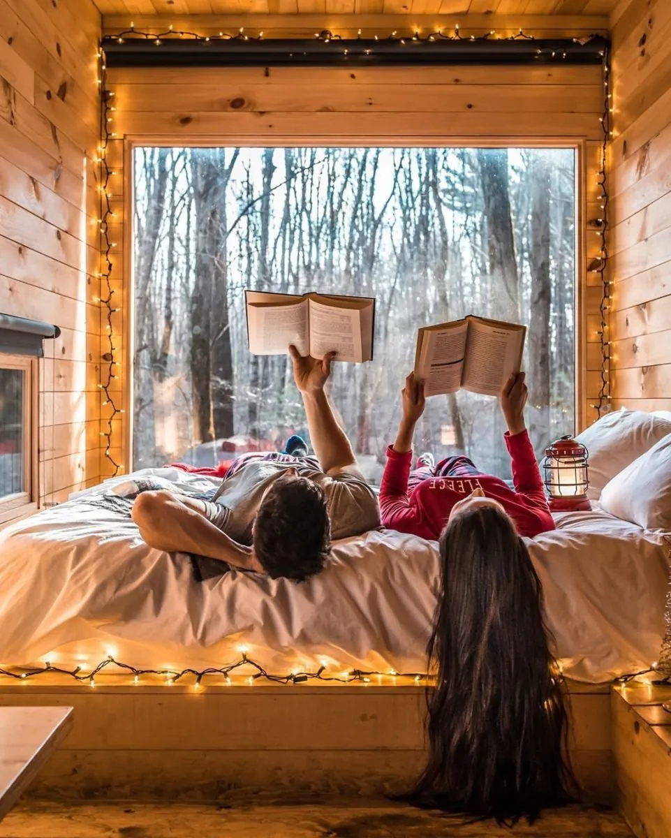 Cabine Couple Romantique, Confort, Bois, Textile, Déco, Cadre de lit